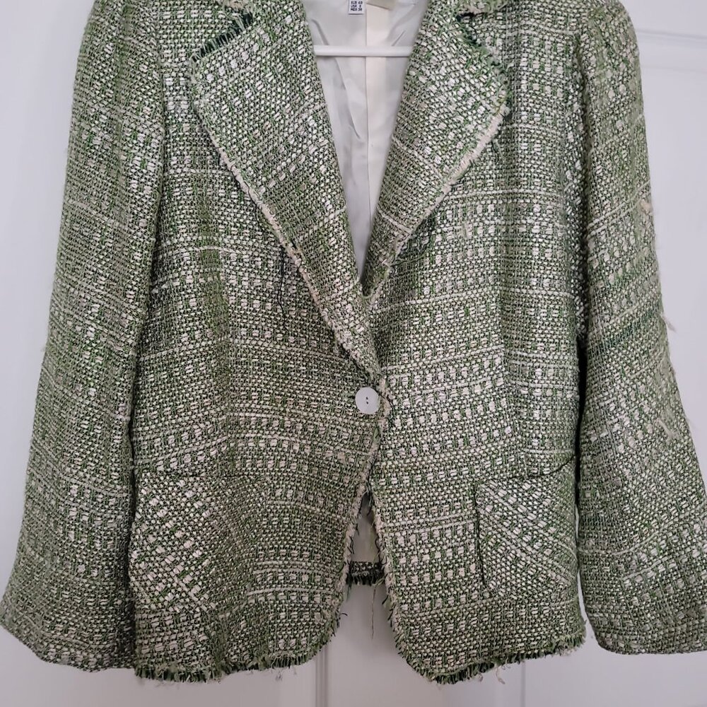 Zara Green check Wool Mix Long Sleeve Jacket Blazer